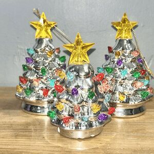 Mr Christmas 3 Nostalgic‎ Silver Glass Christmas Tree Ornaments Light Up NWT